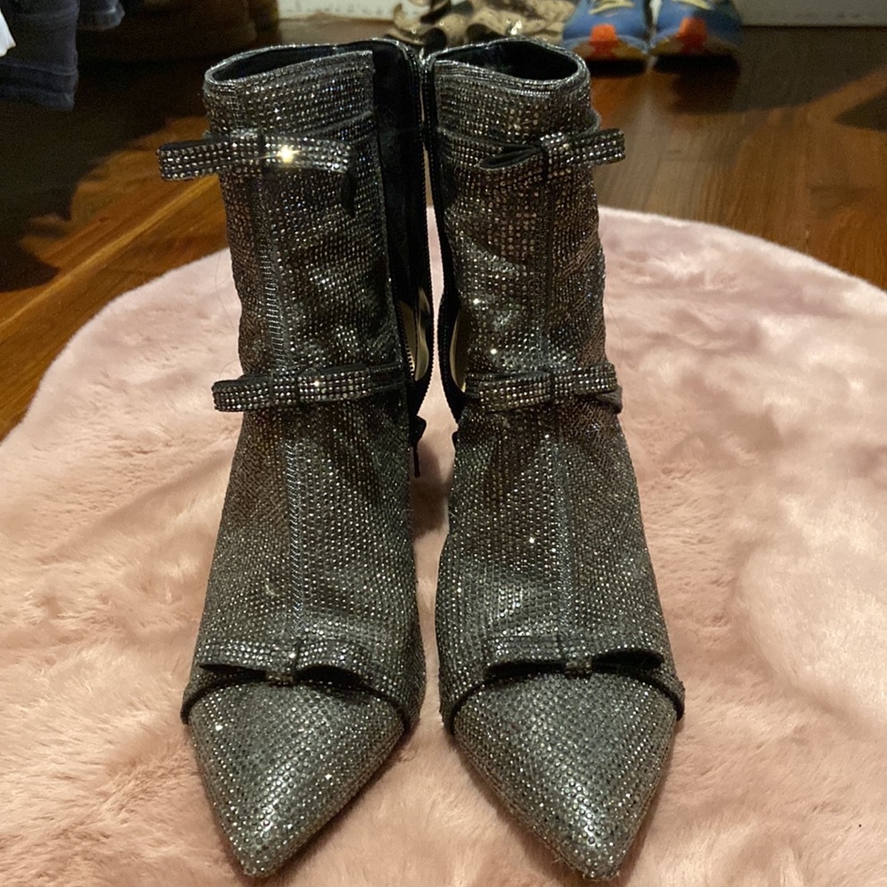 INC bedazzled booties with bows